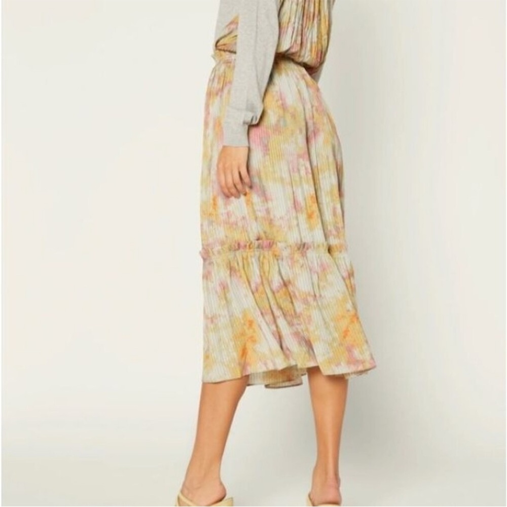 Anthropologie Current Air Midi Skirt Medium Watercolor Pleat Ruffle Boho - Picture 2 of 5